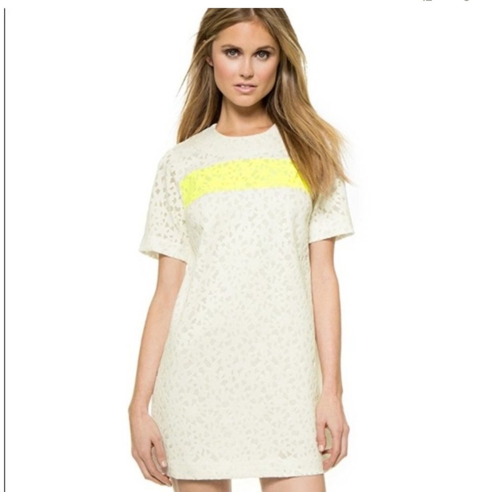 Elizabeth and‎ James Mini Dress Lace Overlay Neon Stripe Short Sleeve XS